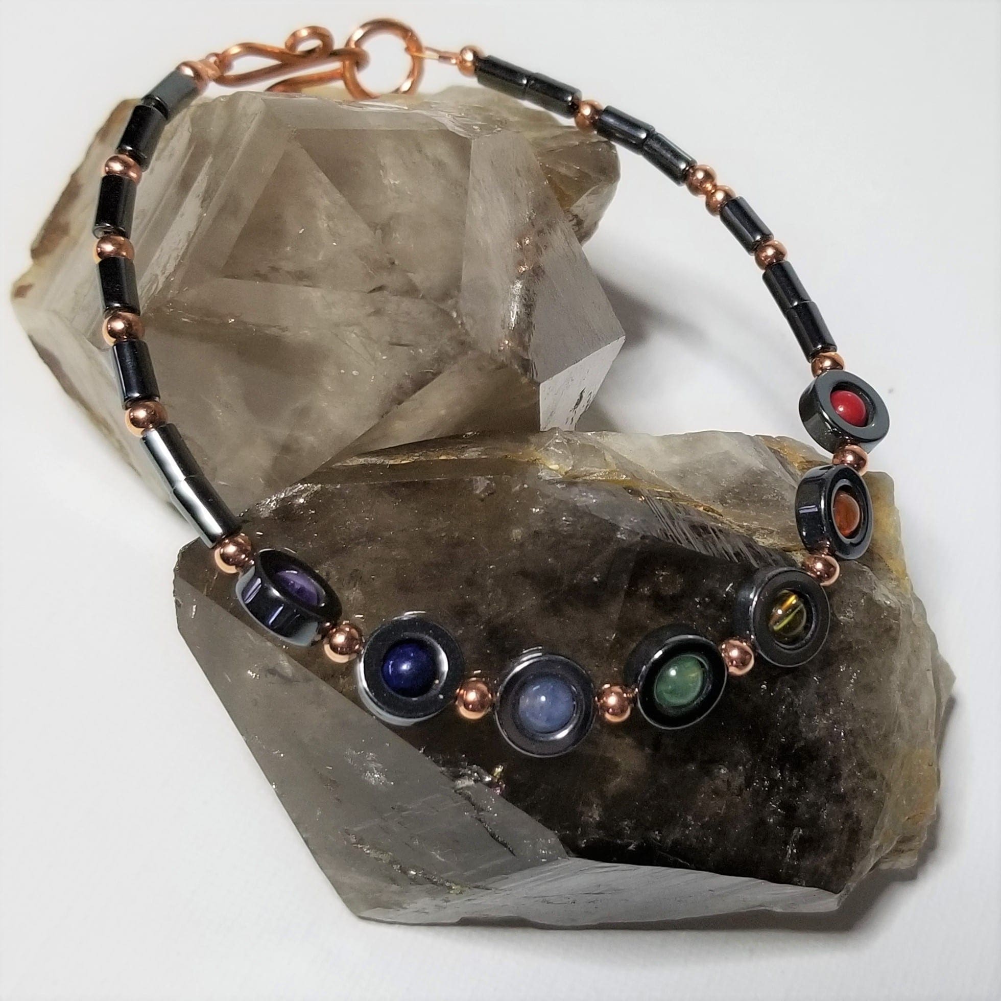 Bracelet - Seven Chakras with Small Hematite