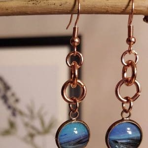 Earrings - Painted Glass with Copper Rings